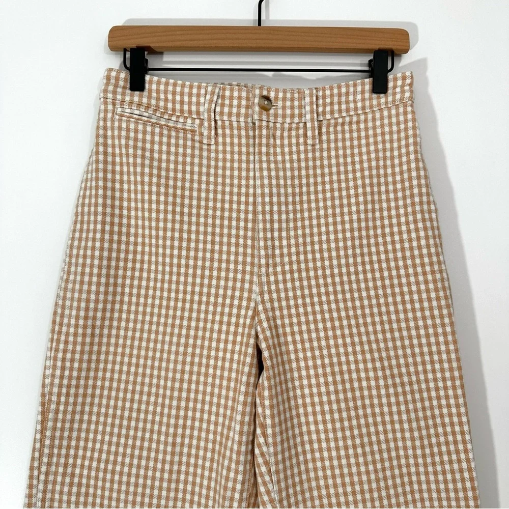 Madewell Gingham Emmett Wide Leg Crop Pants Tan White Size 28 - Picture 3 of 12